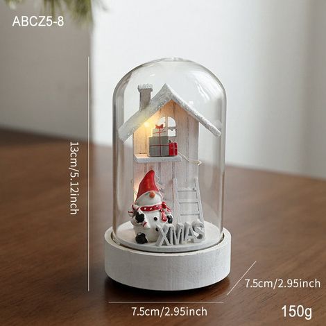 Lampe En Verre Et Bois - Veilleuse De Noël Avec Scène Enneigée Santa Et Rennes - Décoration De Bureau Et Intérieur - 1 Pièce (1/4)
