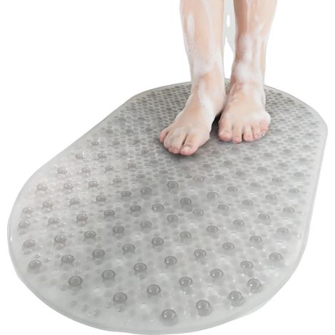 Tappetino da doccia antiscivolo, facile drenaggio, 38x69 cm, grigio chiaro (1/2)