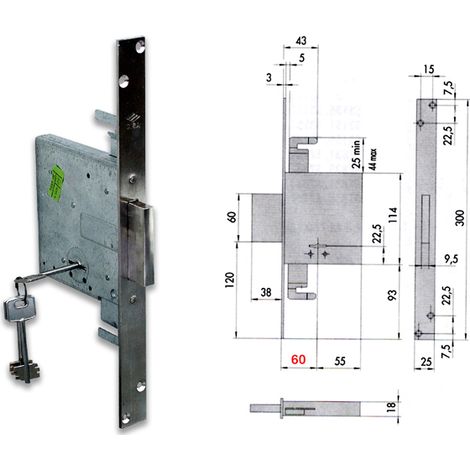 SERRATURA METALLO INFILARE 57015 CISA - B.Q ZINC F.MM 25 DM M4 H.MM 114 E.MM 60 - 1 pezzo (1/5)