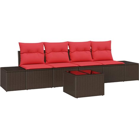 Set di divani con cuscino 5 pcs Marrone polyrattan vidaXL