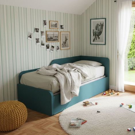 Divano letto sagomato 80x190 con letto estraibile e sollevabile - Verde Petrolio