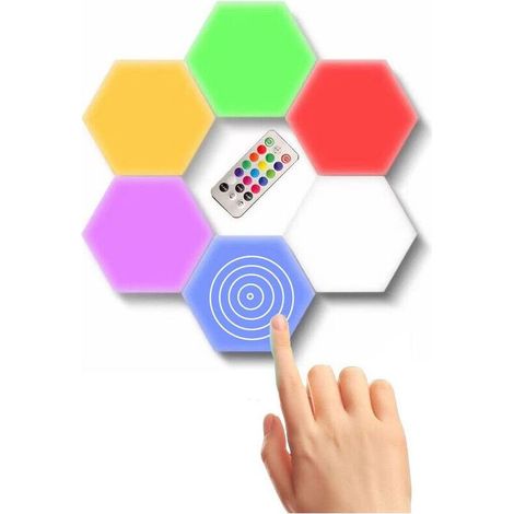 Panneau LED Mural avec Télécommande, Intelligent Lumières Hexagonales Contrôle Tactile RGB Lampe Gaming Veilleuses DIY Géométrie Module d'épissurage pour Gaming Setup,Deco Accueil/Bar/Fête,Paquet de 6 (1/5)