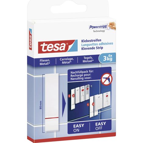 tesa Klebestreifen für Fliesen und Metall 6 Stück, Traglast 3 kg Klebepads