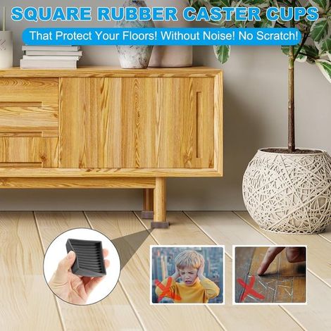 Protectores de goma cuadrados para muebles de 5 x 5 cm, juego 4, fundas antideslizantes ruedas, protectores antideslizantes suelos, color negro (1/2)