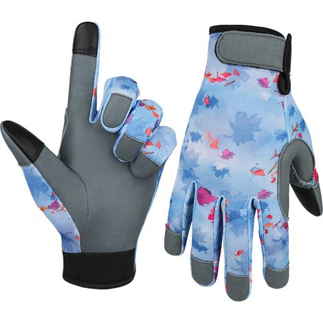 Gants de jardinage, gants de travail respirants en cuir absorbant la transpiration (bleu, S) (1/5)