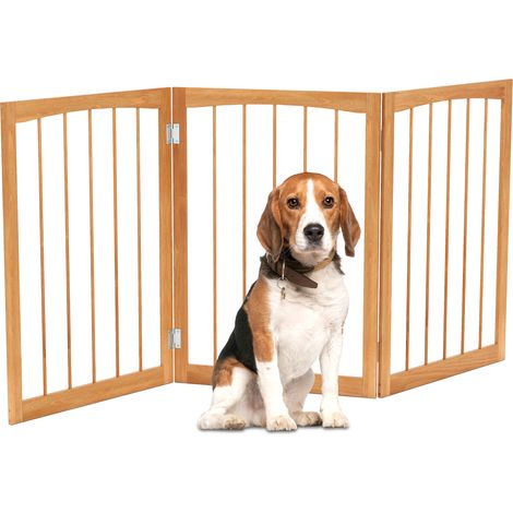 Barrière de Sécurité Chien, Barrière Chien Pliable à 3 Panneaux, Cadre en Bois de Sapin, Charnières Flexibles, pour Escalier Salon, 159 × 76cm, Beige (1/5)