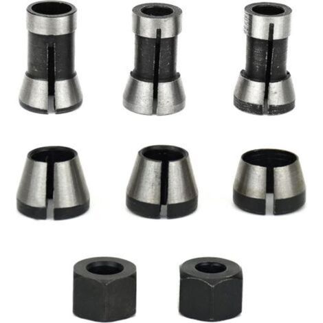 Lot de 6 mandrins de fraiseuse 6/6.35/8 mm – Acier au carbone – Pince de serrage pour fraisage bois – Applications automobile et ingénierie (1/5)