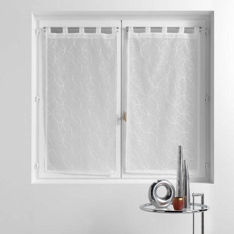 Paire Droite à Passants (2 x 60 x 90 cm) Olympia Blanc, Voile Sablé Brodé (1/5)
