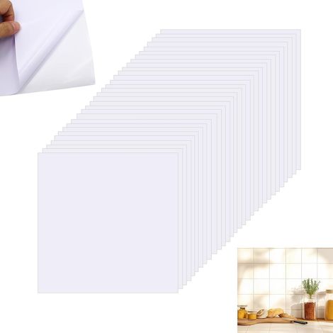 50 Pièces Credence Adhesive pour Cuisine 15 x 15cm Carrelage Adhesif Mural Salle de Bain Blanc Film Autocollant pour Carrelage de Salle Autocollant Carreaux Autocollants pour Carreaux Cuisine (1/5)