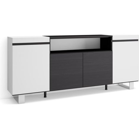 Skraut Home - Credenza, Mobile, Cucina, Madia, mobile ingresso, 200x87x35cm, 4 Porte, Design industriale, Stile moderno, Bianco e nero (1/5)