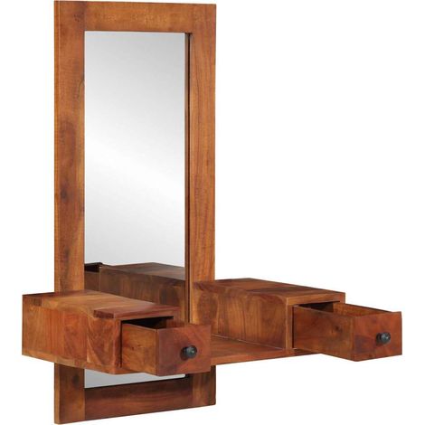 Miroir mural avec tiroirs 60x33x90 cm bois massif d'acacia