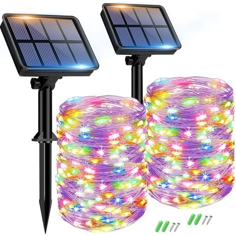 VUSZR Solar Lichterkette Aussen, 2x15M 150 LED Solarlichterkette Außen Wetterfest 8 Modi IP65 Wasserdicht Kupferdraht Lichterkette Außen Solar Outdoor für Garten Terrasse Baum Hof Party (Bunt) (1/5)