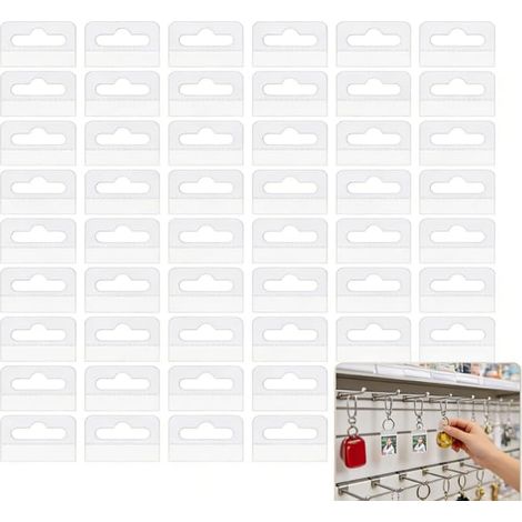 Packung mit 200 transparenten, selbstklebenden Eurolochhaken, Klebestreifen zum Aufhängen und Präsentieren von leichten Produkten, Etiketten mit Schlitzen für Displayständer, Büro, Geschäft, Zuhause (1/5)