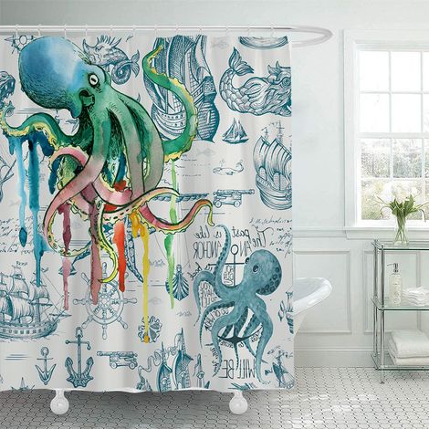 180 x 200 cm großer Duschvorhang mit Schildkrötenmuster, blau-grüner, wasserdichter Duschvorhang mit Meeresmotiv, geeignet für Badezimmer, inklusive 12 Haken.
