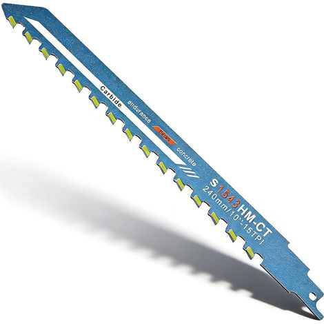 Lames de Scie Sabre, 240 mm en Acier au Carbure, en Métal Dur, pour Béton Cellulaire, Bois, Métal, Brique, Béton (1/5)
