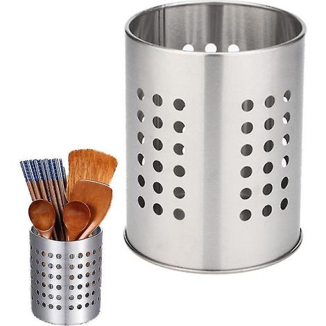 Porte-couverts en acier inoxydable, cylindre égouttoir pour ustensiles de cuisine avec trou de drainage, petit modèle, argenté (1/5)