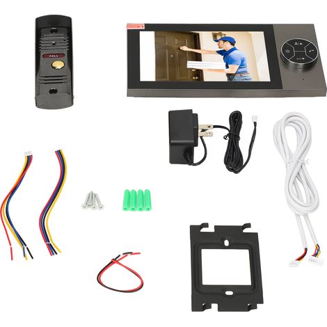 Système d'interphone vidéo sonnette 4 filaire 7 pouces téléphone de porte intelligent HD visualisation nocturne alarme de détection IP65 (1/5)