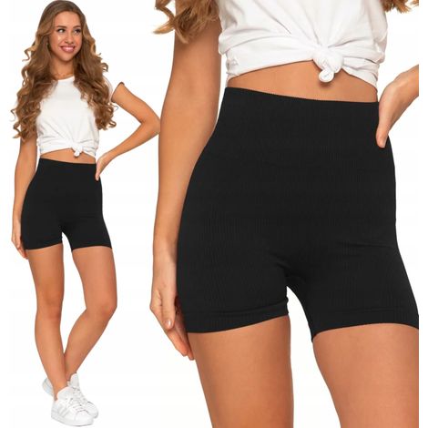 Leggings sportivi da ciclismo da donna senza cuciture, a vita alta, a righe, Moraj S/M, neri (1/5)