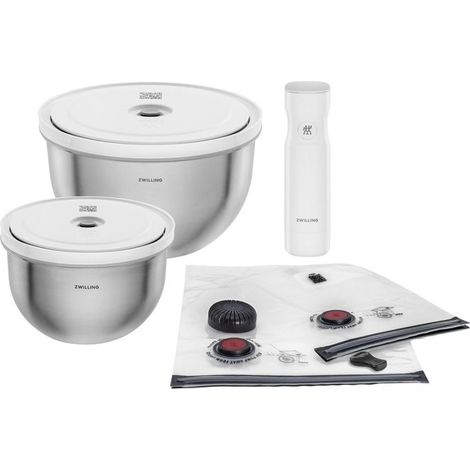 Zwilling 1031015 FRESHandSAVE Starter Kit 9 pezzi sottovuoto acciaio inox Sistema di conservazione con ciotole e pompa colore Acciaio