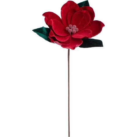 Fiore di magnolia rosso in poliestere effetto velluto da 24 x 50h cm (1/4)