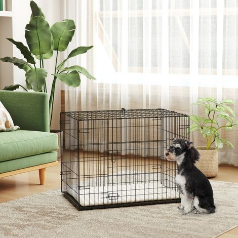Cage pliante pour chien avec 2 portes,cage de transport avec coussin extensible en dessous 75 x 48,5 x 53 cm Noir