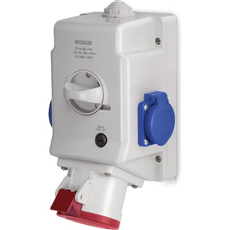 Optima-Kombi-Aufputzsteckdose 3P+N+E 32A + 2x230V mit Schalter 0-1 (1/4)