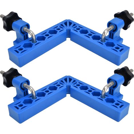 Deux jeux de règles à angle droit de positionnement à 90 degrés, pinces d'assemblage d'angle réglables en forme de L pour le travail du bois (bleues) (1/5)
