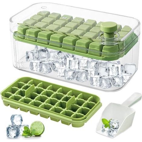 Bac à Glaçons avec Couvercle,64 Pièces Bacs à Glaçons Carrés,Moule à Glaçons à Démoulage Facile (1/4)