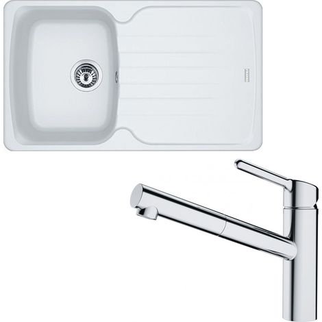 Pack évier Antea Fragranit blanc artic 860 x 500 x 210 mm + mitigeur Orbit douchette - Franke (1/5)