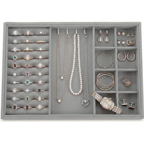 Jewellery Storage Tray for Drawers Inserts Organisers Stackable Jewellery Box 28.00 x 20.00 x 3.00 cm for Rings Earrings Necklaces Bracelets and Watches (1/5)