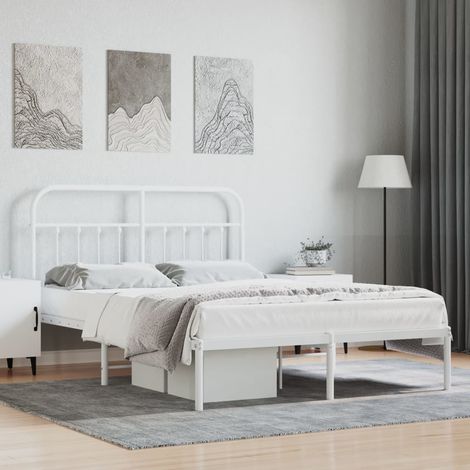 Lit adulte avec tête de lit pour Couchage,Cadre de lit métal blanc 140x190 cm -BV55392 (1/5)