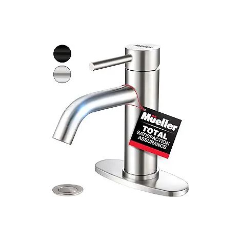 Mitigeur de lavabo à col courbé en acier inoxydable 304 finition nickel brossé, robinet chaud-froid moderne pour salle de bain, lavabo, vasque et meuble (1/3)