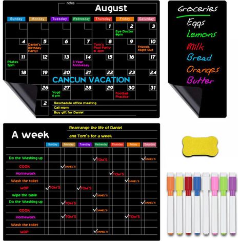 Autocollants magnétiques noirs Daily Lock pour réfrigérateur, notes familiales, mémos, écriture de messages, autocollants pour tableau noir (1/5)