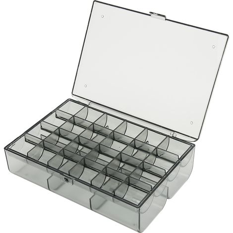 Boîte de rangement pour boucles d'oreilles grande capacité, 30 compartiments, en acrylique noir translucide. (1/5)