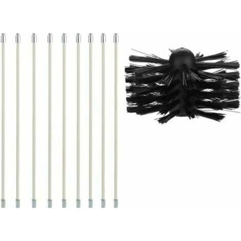 Kit de ramonage pour cheminée et poêle à granulés – 9 tiges flexibles de 40 cm + tête de 100 mm, set complet pour entretien domestique (1/4)