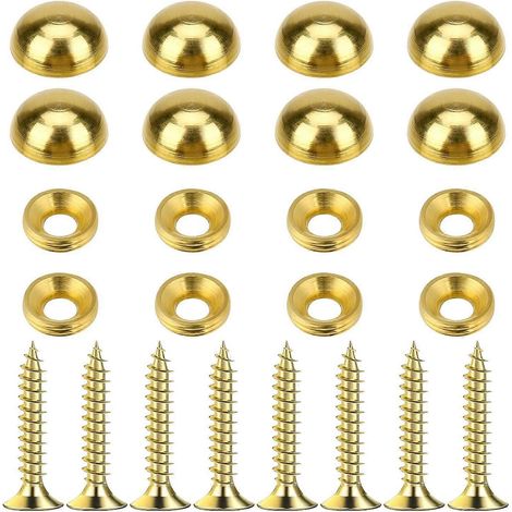 Mabor 8 Stück Zierschrauben mit Kappen, Spiegelbefestigungsschraubenabdeckungen aus reinem Messing, goldene Polsternägel, selbstschneidende Schrauben für Möbel, Schränke und Spiegel (1/4)