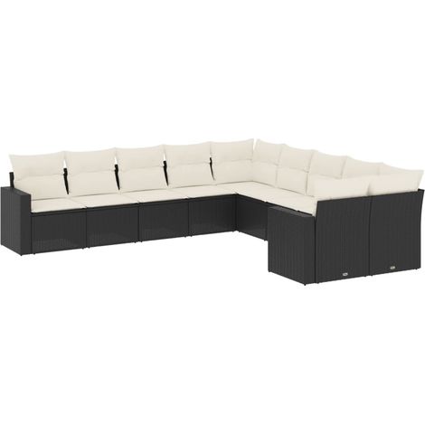 Set Divani da Giardino 10pz con Cuscini in Polyrattan Nero vidaXL (1/3)