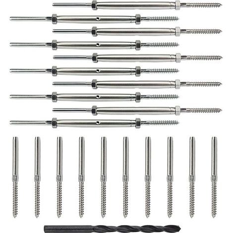 Lot de 10 paires de tendeurs à vis tire-fond et de goujon pour kit de garde-corps de pont à câble de 1/8 po (1/4)