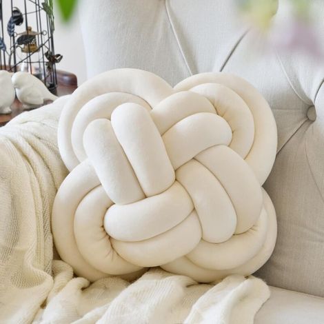 Coussin Décoratif Velours - Coussin Carré Noué 30,5 cm - Pour Canapé Lit Fauteuil - Beige - 1 Pièce (1/5)