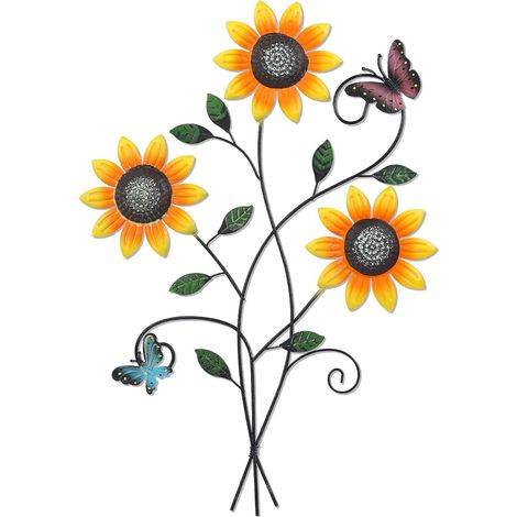 1 Décoration Murale Métal, Tournesol et Papillons, Design Coloré, pour Salon, Jardin, Patio