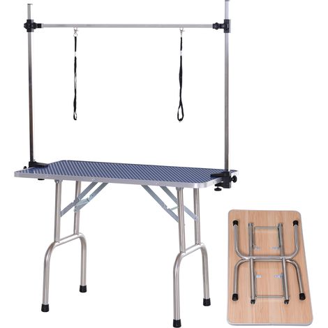 Table de toilettage pour animaux pliable avec étagère de rangement acier hauteur réglable 107x60x170 cm