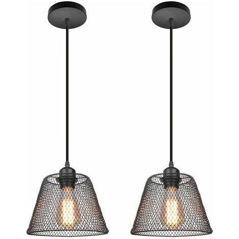 2 Pcs Modern Creative Pendant Light E27 Iron Mesh Shade Chandelier for Bedroom Living Room Bar Black - Black