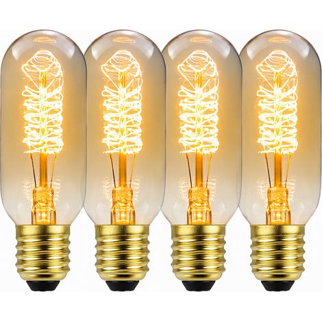 Lot de 4 ampoules Edison filament spiral format T45, 60 W sous 120 V, culot E27, lumière chaude, pour suspension et applique murale