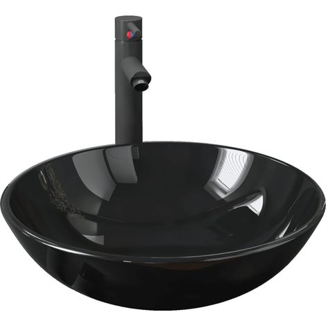 Lavabo de bain avec robinet et drain à poussoir Verre trempé