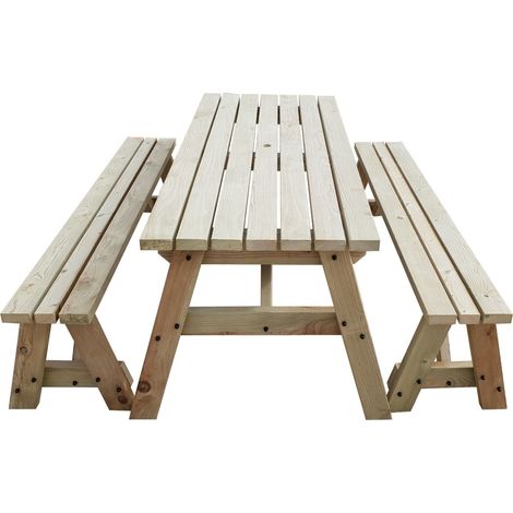 7ft (210cm) Picnic table and bench set, natural (light-green) finish, Victoria square corners