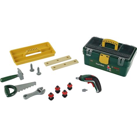 Caisse à outils avec visseuse électronique Ixolino II - Avec accessoires : scie, marteau, clé à molette, vis, etc. - Dimensions : 32 x 20,5 x 15 cm - Pour enfants dès 3 ans (1/5)