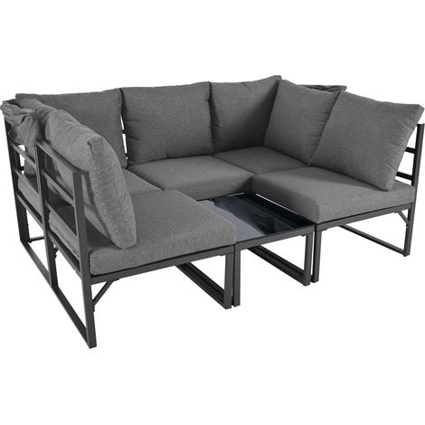 ELVMI Ensemble détente extérieur avec 1 Canapé 3 Places, 2 Fauteuils et 1 Table Basse, Fer galvanisé, Gris (1/4)