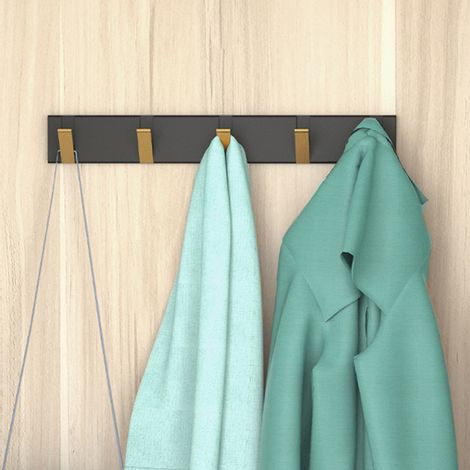 Crochet adhésif en aluminium spatial Gao Wenhai pour vêtements, 5 crochets, fixation murale invisible sans perçage, double installation (avec ou sans perçage). (1/5)