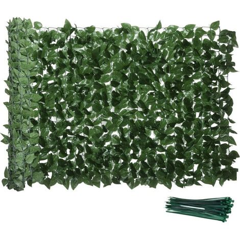 Haie Artificiel Brise-Vue décoration Rouleau 3L x 1H m Feuillage hêtre réaliste Anti-UV, feuilles en soie, Vert foncé (1/4)