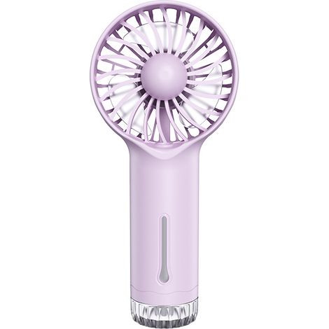 Dieser tragbare Mini-Ventilator verfügt über eine Sprühfunktion, ist wiederaufladbar, hat eine lange Akkulaufzeit und ist lila. (1/5)